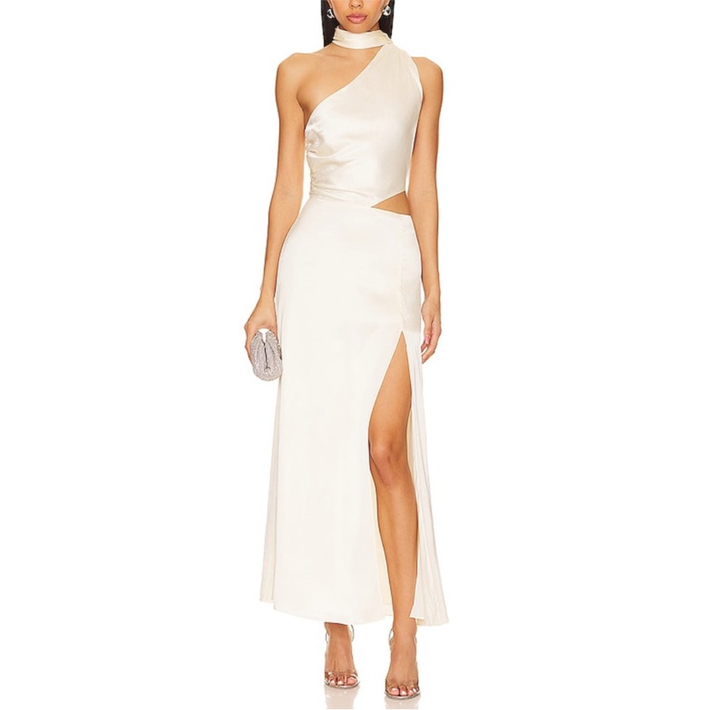 LPA Cream One-Shoulder Dress with Slit